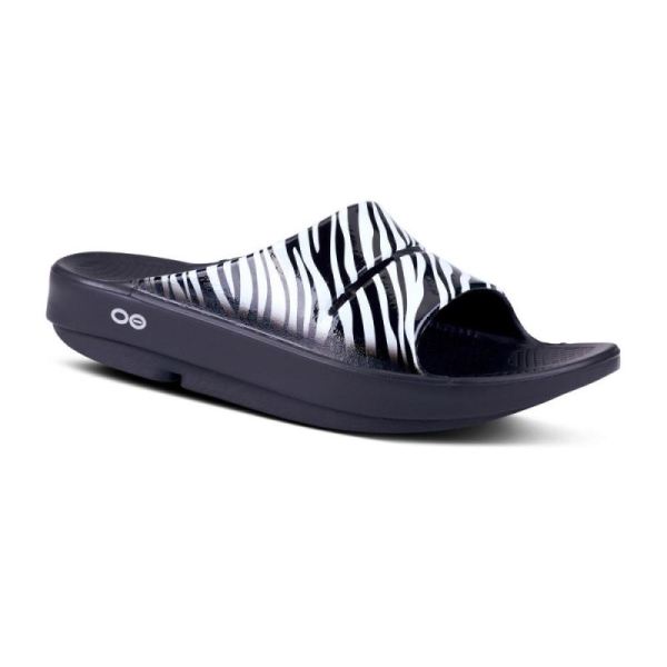 Oofos Shoes Women's OOahh Luxe Slide Sandal - Zebra - Click Image to Close