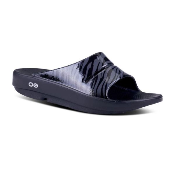 Oofos Shoes Women's OOahh Luxe Slide Sandal - Gray Zebra