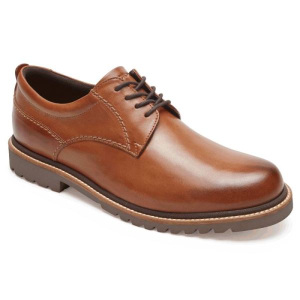 ROCKPORT MEN'S MARSHALL PLAIN TOE OXFORD-COGNAC LEATHER