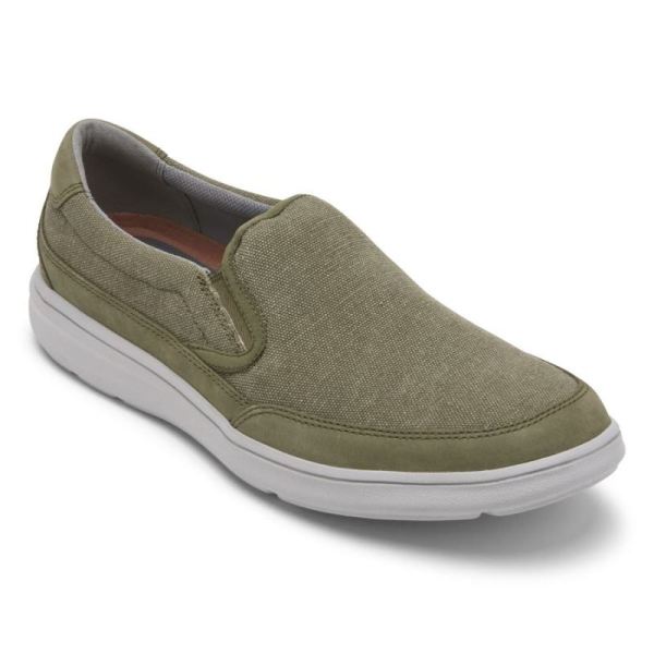 ROCKPORT MEN'S BECKWITH SLIP-ON-OLIVE CANVAS/NUBUCK