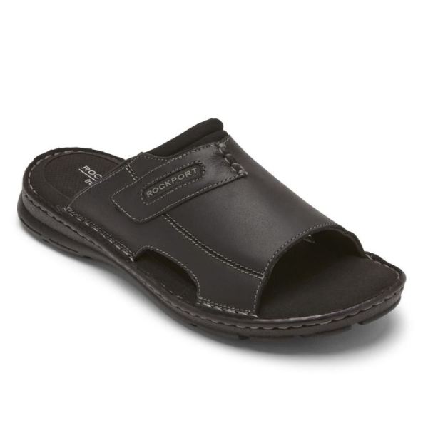 ROCKPORT MEN'S DARWYN 2 SLIDE SANDAL-BLACK LEATHER II - Click Image to Close