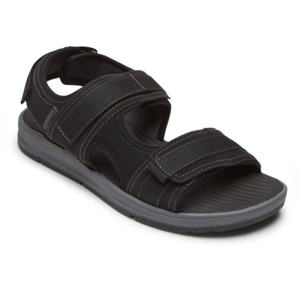 ROCKPORT MEN'S LUCKY BAY SPORT 3 STRAP SANDAL-BLACK - Click Image to Close