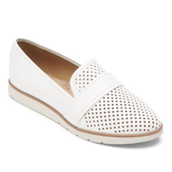 ROCKPORT WOMEN'S STACIE PERFORATED LOAFER-WHITE - Click Image to Close