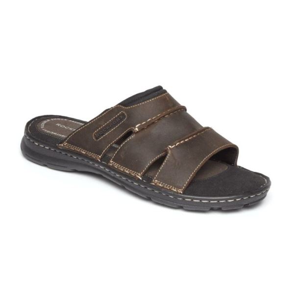 ROCKPORT DARWYN SLIDE SANDAL-BROWN II LEATHER