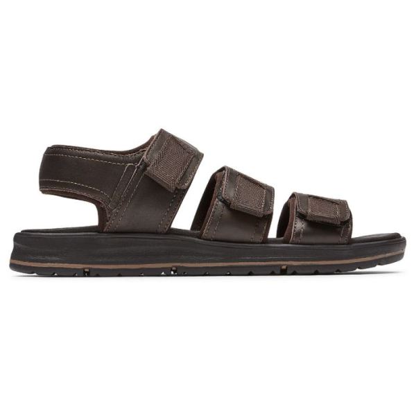 ROCKPORT MEN'S LUCKY BAY DRESS 3-BAND SANDAL-BROWN