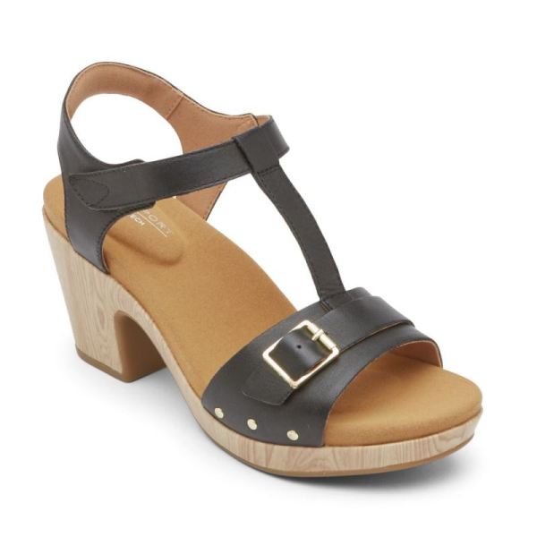 ROCKPORT WOMEN'S VIVIANNE T-STRAP SANDAL-BLACK - Click Image to Close