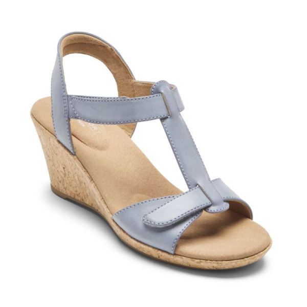 ROCKPORT WOMEN'S BLANCA T-STRAP SANDAL-BLUE CHAMBRAY