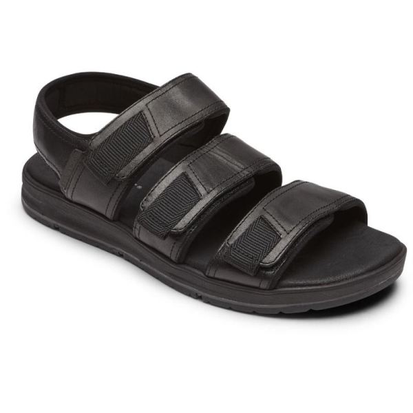 ROCKPORT MEN'S LUCKY BAY DRESS 3-BAND SANDAL-BLACK - Click Image to Close