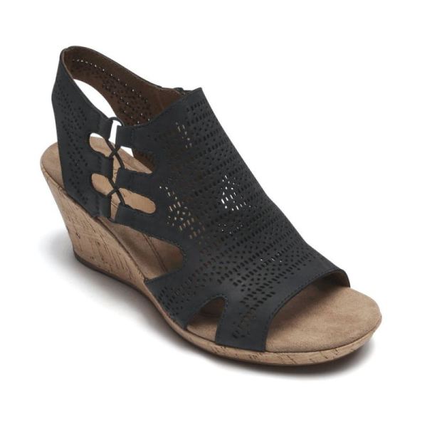 ROCKPORT WOMEN'S COBB HILL JANNA WEDGE SANDAL-BLACK NUBUCK - Click Image to Close