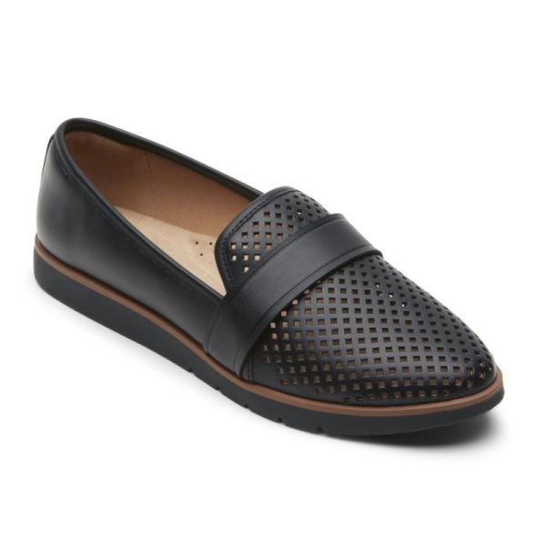 ROCKPORT WOMEN'S STACIE PERFORATED LOAFER-BLACK - Click Image to Close