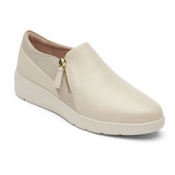 ROCKPORT WOMEN'S TOTAL MOTION LILLIE SIDE ZIP SNEAKER-VANILLA