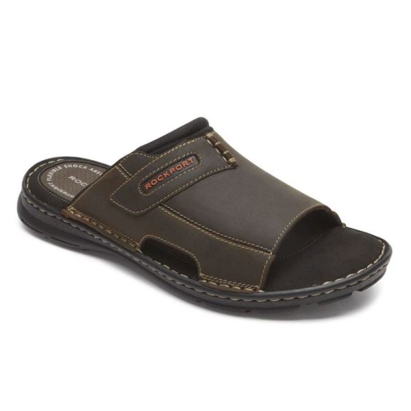 ROCKPORT MEN'S DARWYN 2 SLIDE SANDAL-BROWN II LEA