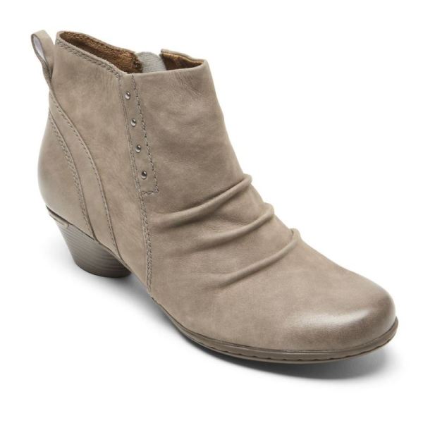 ROCKPORT WOMEN'S COBB HILL LAUREL RIVETED BOOTIE-STONE NUBUCK