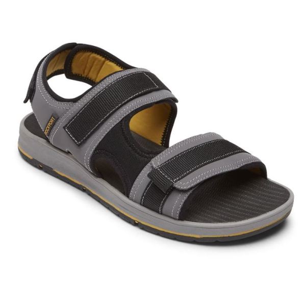 ROCKPORT MEN'S LUCKY BAY SPORT 3 STRAP SANDAL-GREY - Click Image to Close