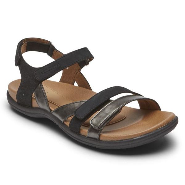 ROCKPORT WOMEN'S COBB HILL RUBEY 3-STRAP SANDAL-BLACK