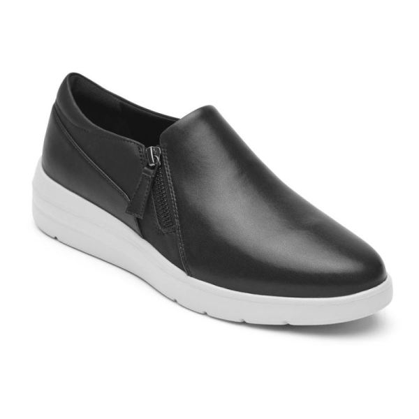 ROCKPORT WOMEN'S TOTAL MOTION LILLIE SIDE ZIP SNEAKER-BLACK