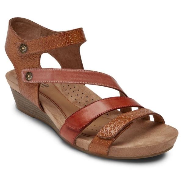 ROCKPORT WOMEN'S COBB HILL HOLLYWOOD 4-STRAP SANDAL-TAN MULTI - Click Image to Close