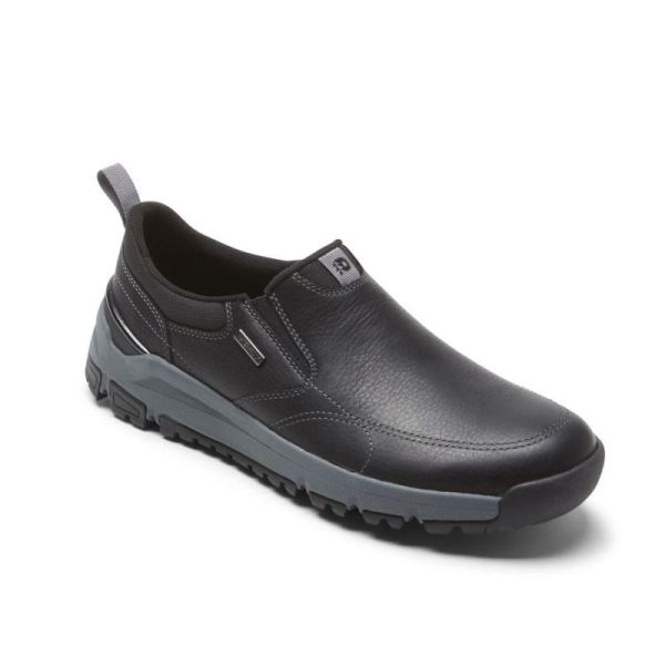 ROCKPORT MEN'S GLASTONBURY SLIP-ON-WATERPROOF-BLACK LEATHER/SUEDE