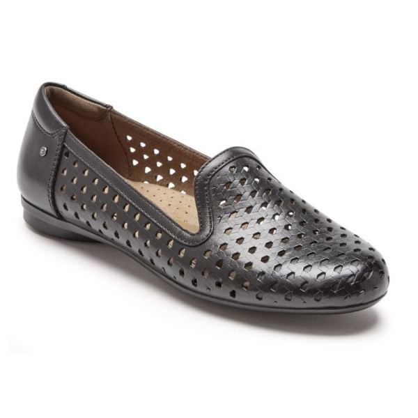 ROCKPORT WOMEN'S COBB HILL MAIIKA WOVEN SLIP-ON-BLACK LEATHER