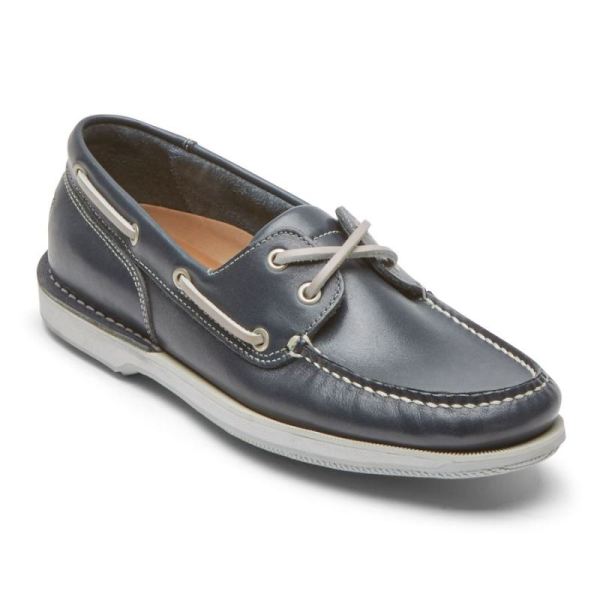 ROCKPORT MEN'S PERTH BOAT SHOE-NAVY LEATHER