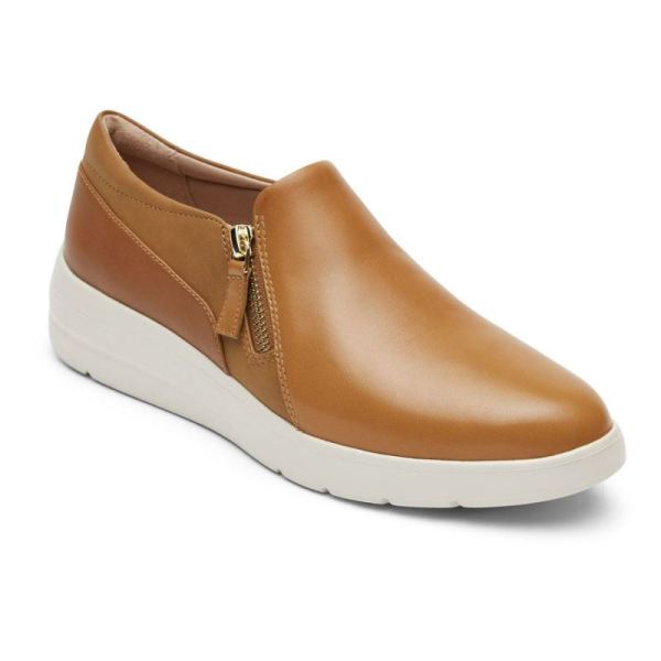 ROCKPORT WOMEN'S TOTAL MOTION LILLIE SIDE ZIP SNEAKER-HONEY - Click Image to Close