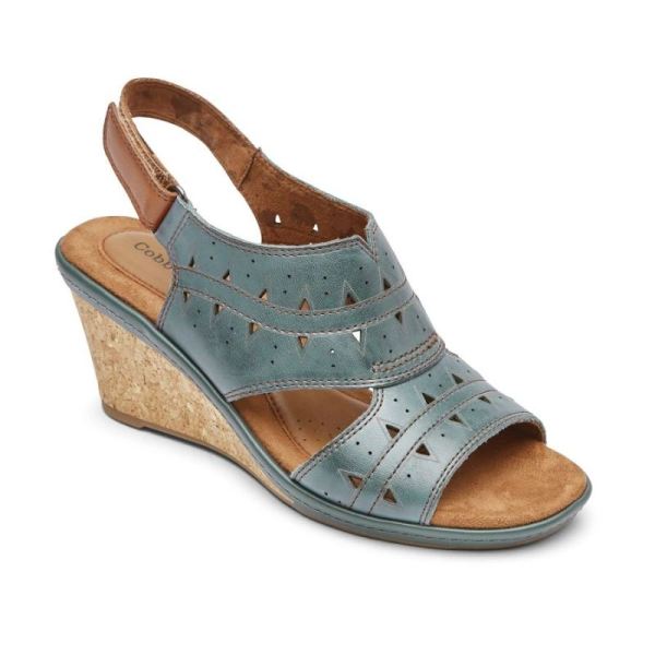 ROCKPORT WOMEN'S COBB HILL JANNA PERFORATED SLINGBACK-TEAL - Click Image to Close