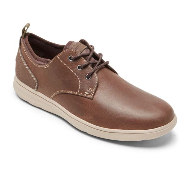 ROCKPORT MEN'S BECKWITH PLAIN TOE OXFORD-SUDAN BROWN LEA/JAVA SDE - Click Image to Close