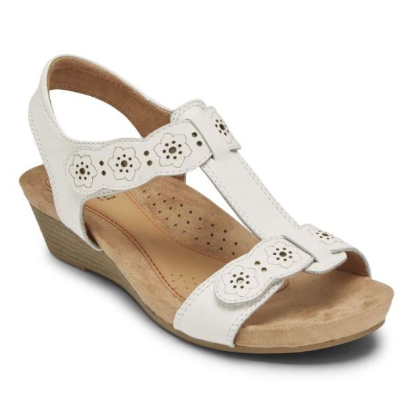 ROCKPORT WOMEN'S COBB HILL HOLLYWOOD T-STRAP SANDAL-WHITE - Click Image to Close