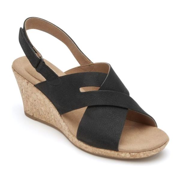 ROCKPORT WOMEN'S BRIAH SLOT SLINGBACK SANDAL-BLACK NUBUCK