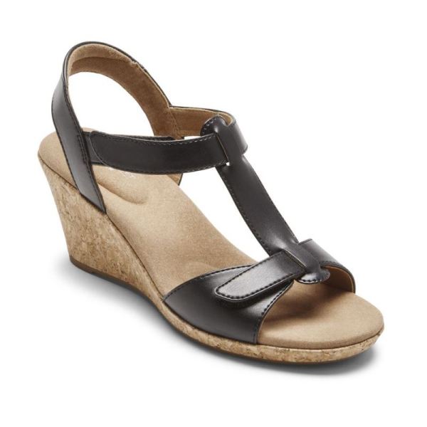 ROCKPORT WOMEN'S BLANCA T-STRAP SANDAL-BLACK - Click Image to Close