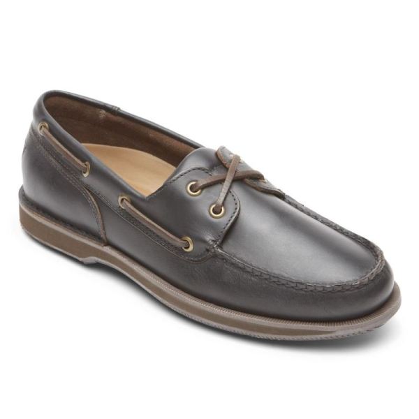 ROCKPORT MEN'S PERTH BOAT SHOE-DARK BROWN PULL UP - Click Image to Close