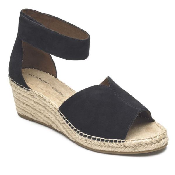 ROCKPORT WOMEN'S MARAH PEEP TOE WEDGE SANDAL-Black - Click Image to Close