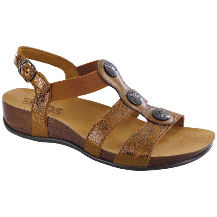 SAS Women's Clover T-Strap Sandal-Crackle Bronze - Click Image to Close