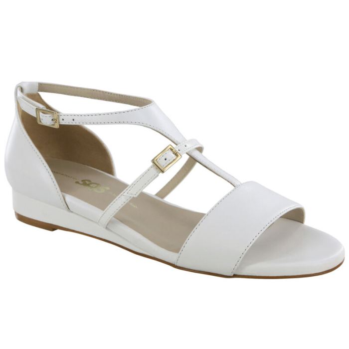 SAS Women's Sandra T-Strap Wedge Sandal-White / Patent