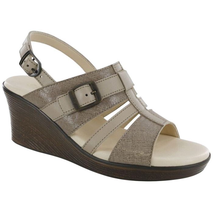 SAS Women's Layla T-Strap Wedge Sandal-Fog / Taupe - Click Image to Close