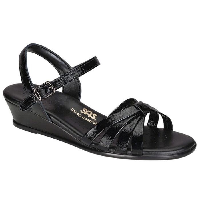 SAS Women's Strippy Quarter Strap Wedge Sandal-Black Patent