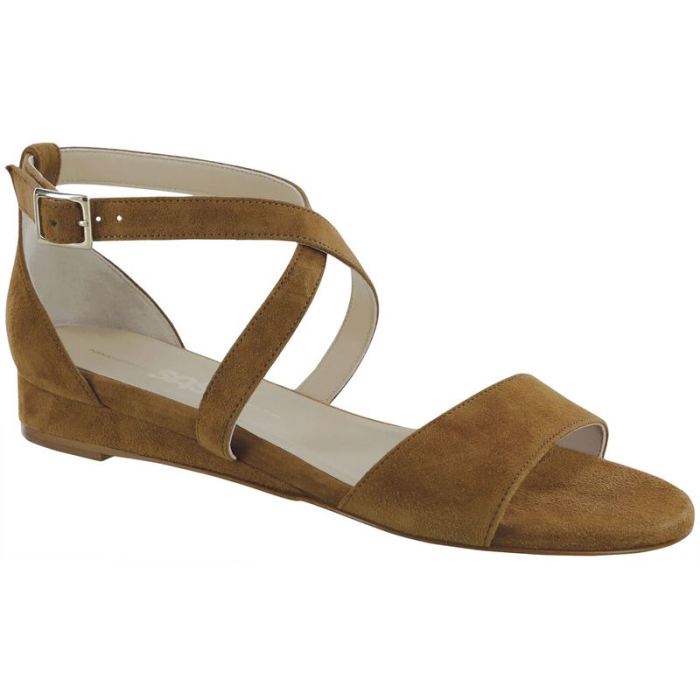 SAS Women's Simone Cross Strap Wedge Sandal-Tan Suede