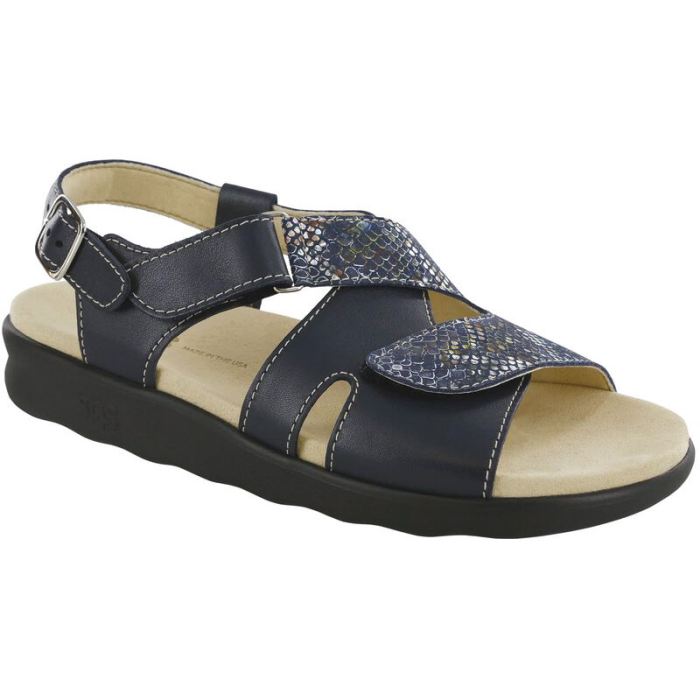 SAS Women's Huggy Cross Strap Sandal-Navy / Multisnake