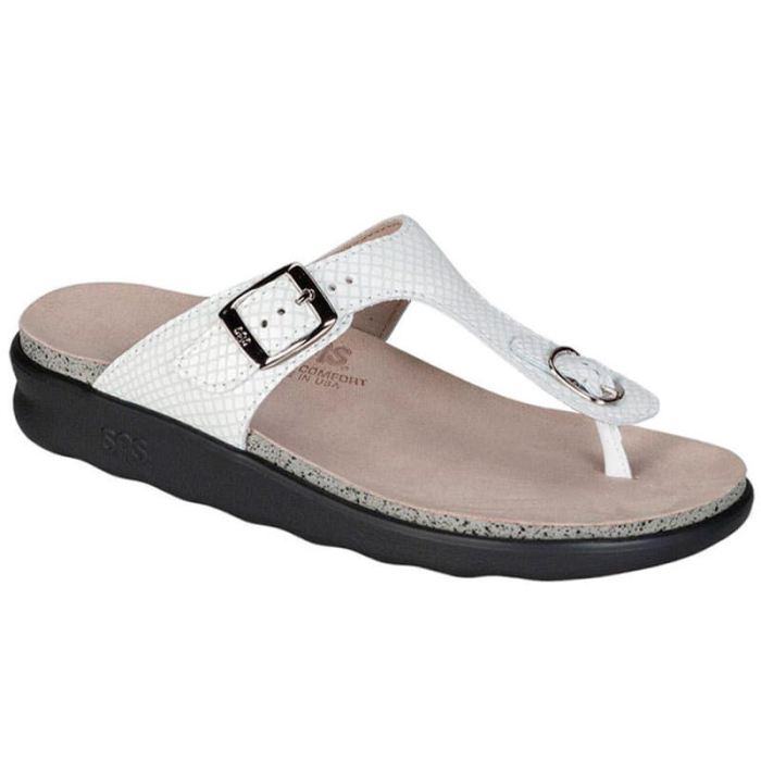 SAS Women's Sanibel T-Strap Slide Sandal-White Snake