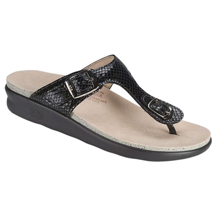 SAS Women's Sanibel T-Strap Slide Sandal-Black Snake - Click Image to Close