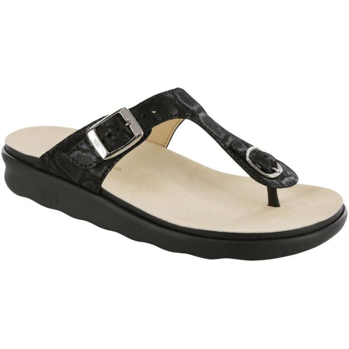 SAS Women's Sanibel T-Strap Slide Sandal-Nero Snake