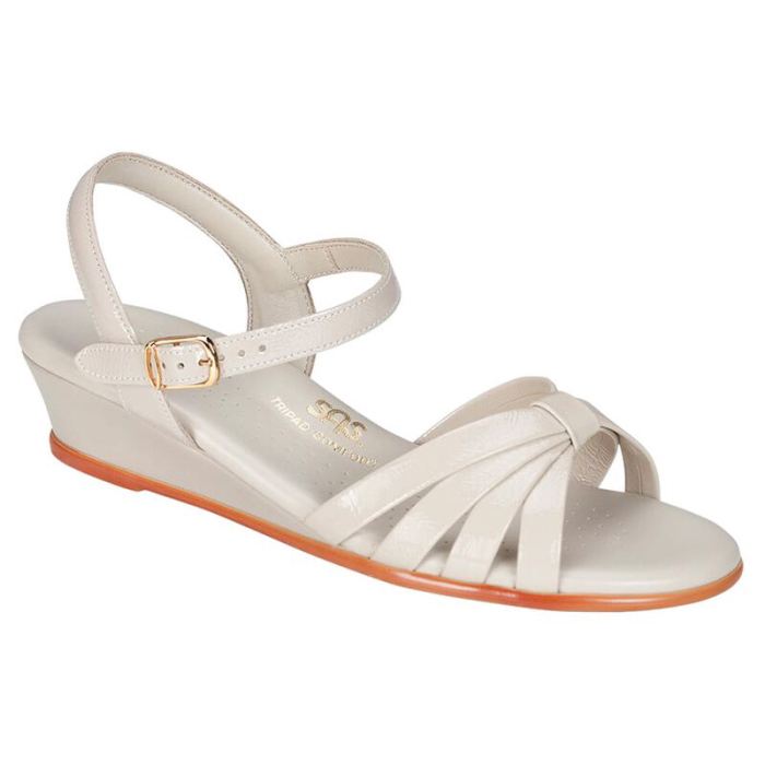 SAS Women's Strippy Quarter Strap Wedge Sandal-Bone Patent