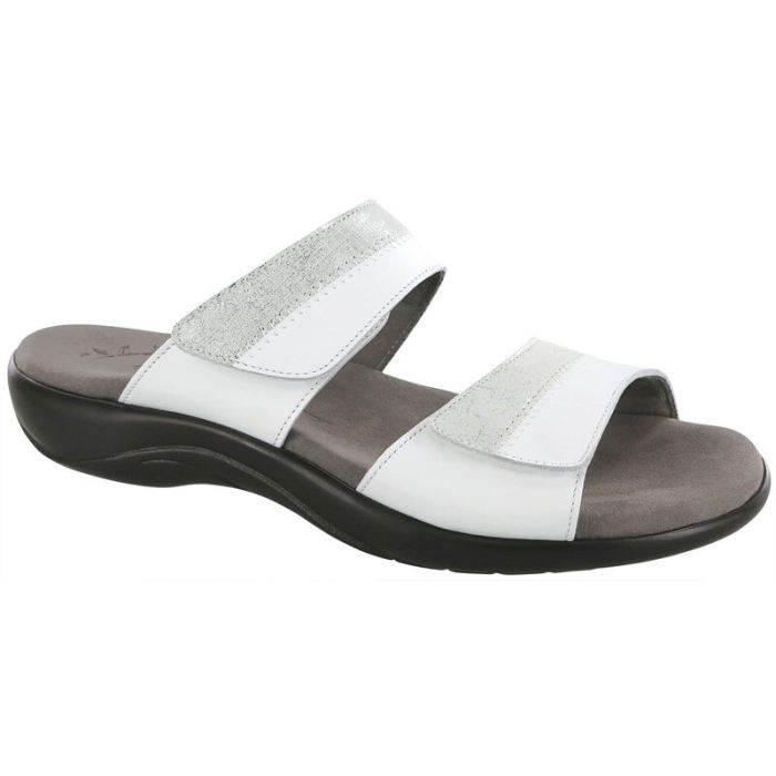 SAS Women's Nudu Slide Leather Sandal-White / Silver - Click Image to Close