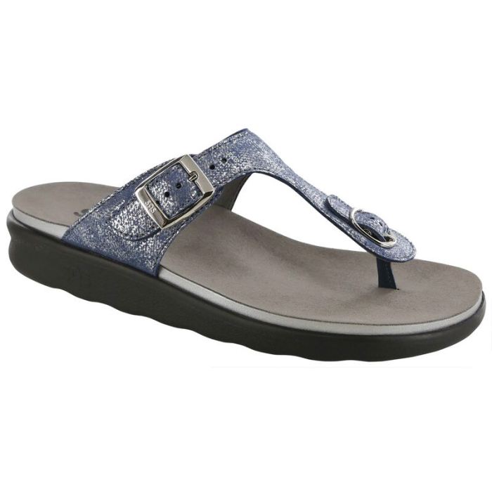 SAS Women's Sanibel T-Strap Slide Sandal-Silver Blue