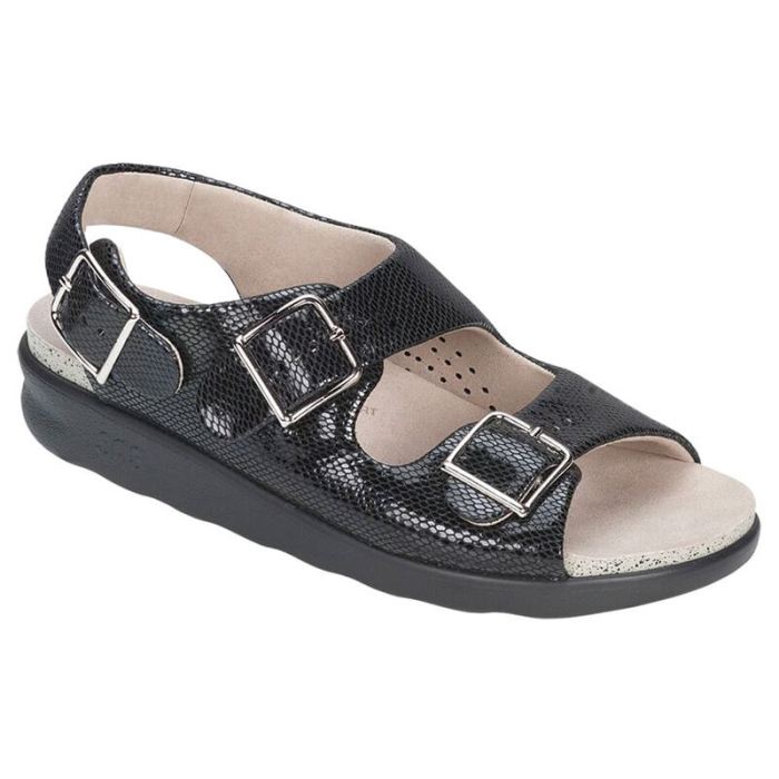 SAS Women's Relaxed Heel Strap Sandal-Black Snake - Click Image to Close