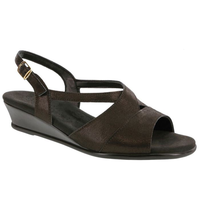 SAS Women's Caress Cross Strap Wedge Sandal-Space Nero - Click Image to Close