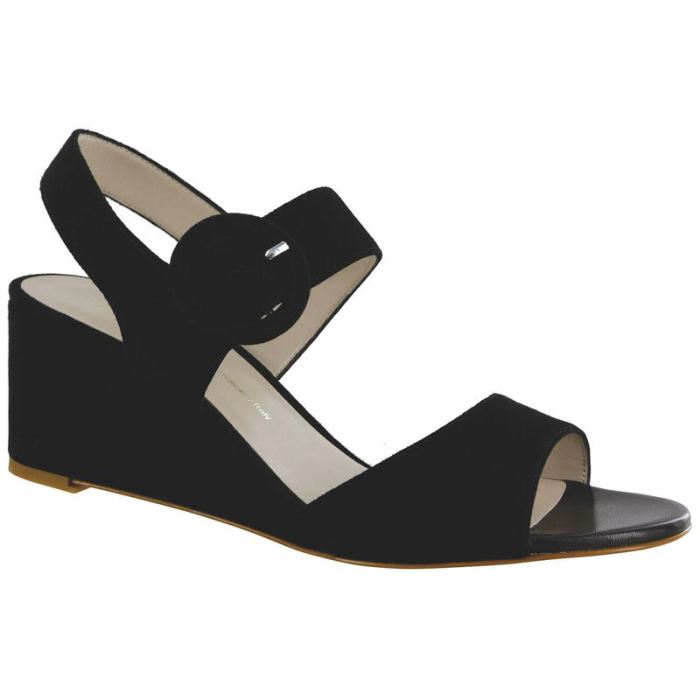 SAS Women's Carine Quarter Strap Wedge Sandal-Black Suede - Click Image to Close