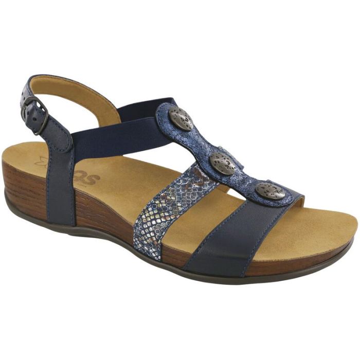 SAS Women's Clover T-Strap Sandal-Navy Multi - Click Image to Close