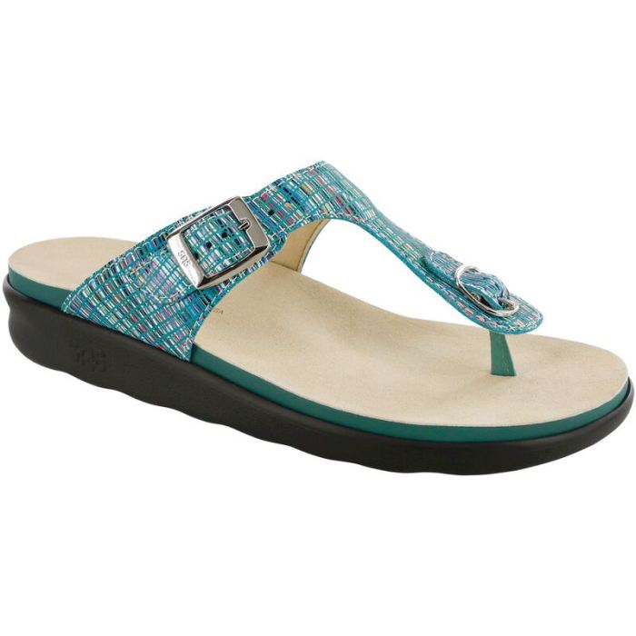 SAS Women's Sanibel T-Strap Slide Sandal-Rainbow Teal