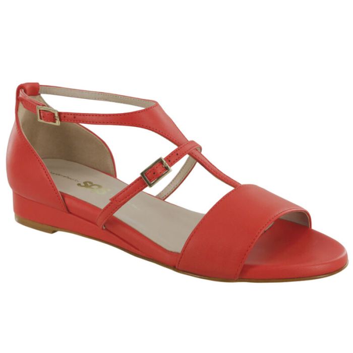 SAS Women's Sandra T-Strap Wedge Sandal-Coral